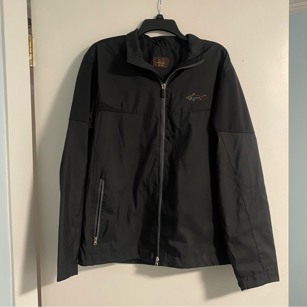 NWOT Greg Norman for Tasso Elba Mens M Black Full Zip Windbreaker Rain Coat Golf